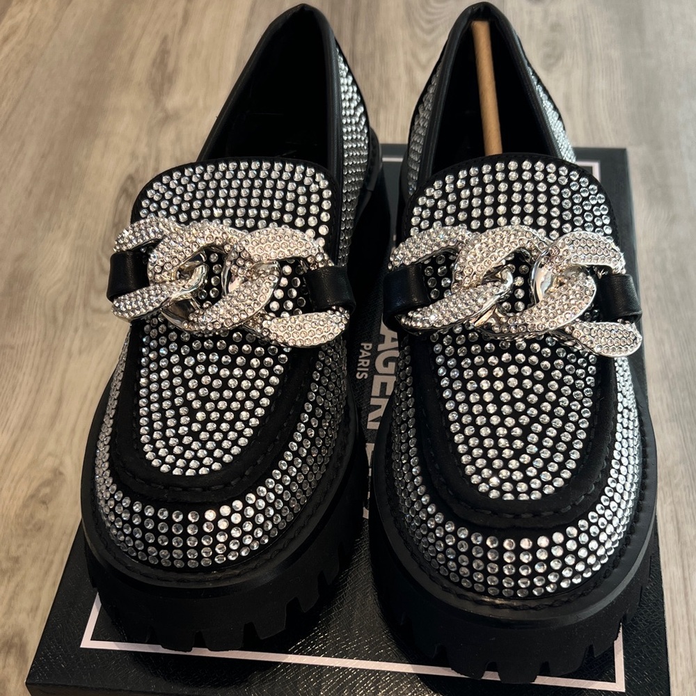 Brand new! Karl Lagerfeld Black and Rhinestone Embellished Loafers - Picture 2 of 7